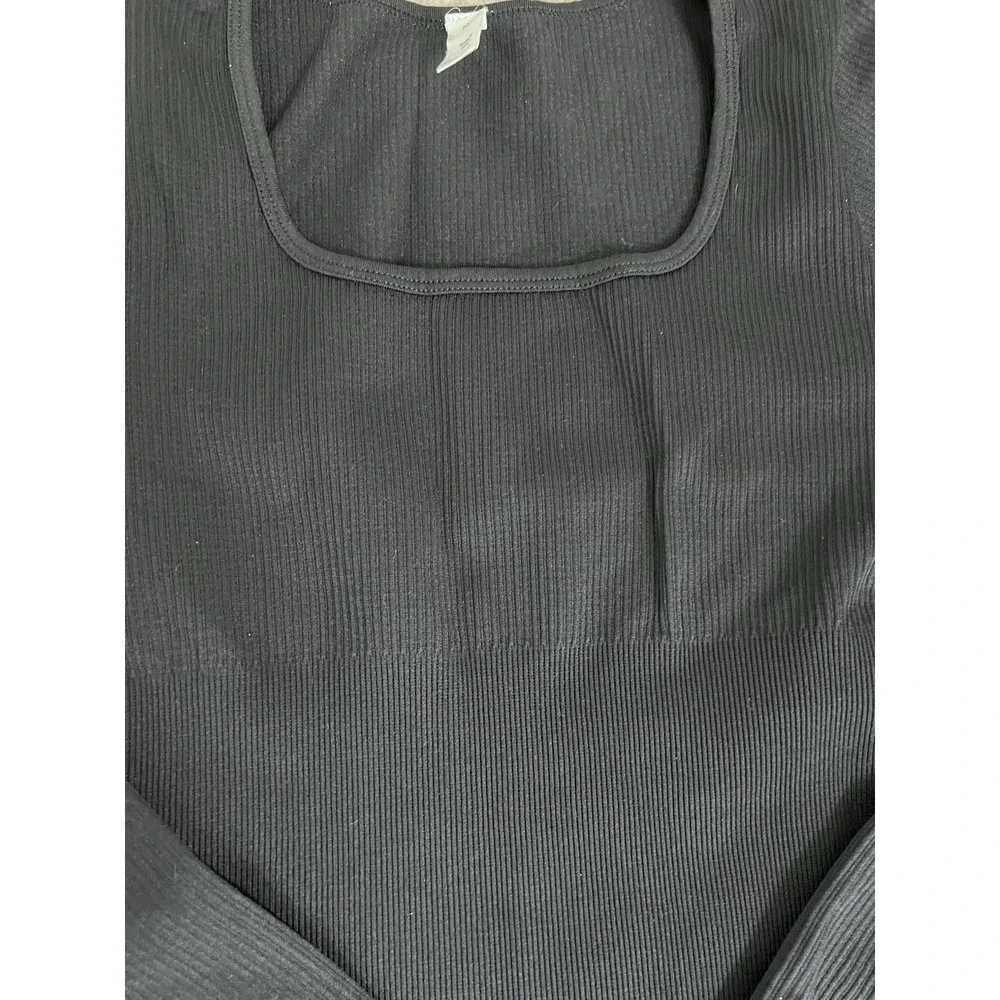 Black Long Sleeve Jumpsuit Workout Yoga Full Body Control Shapewear One Piece M
